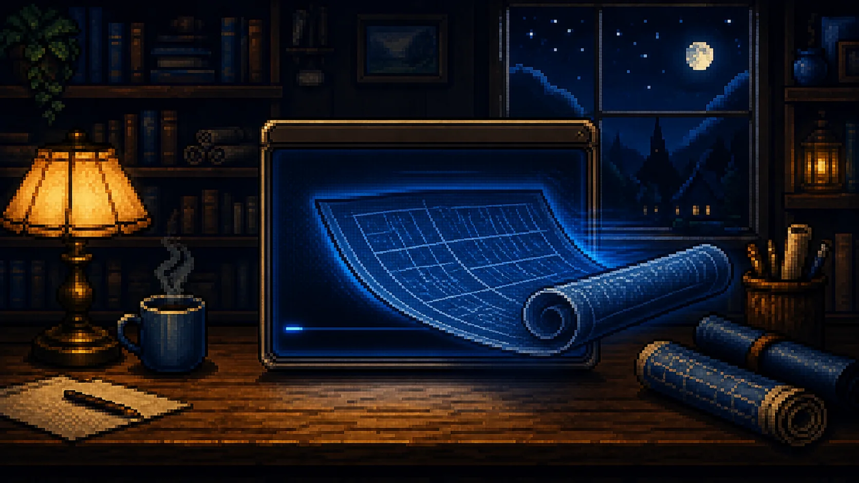 Un plano azul entrando a medias en la ventana de la aplicación, que espera con el cursor
