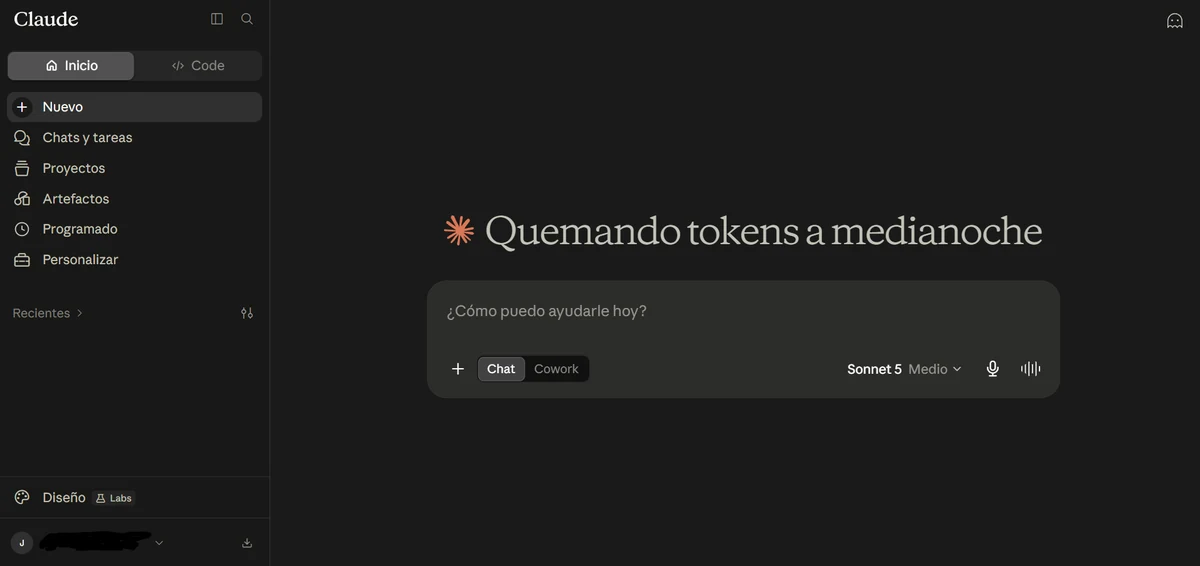 Pantalla de inicio de Claude