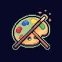 Icono pixel-art de una paleta de pintor con una varita mágica